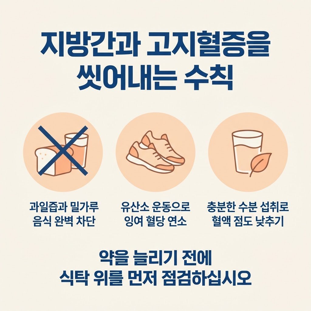 고지혈증 식단 관리 과일즙 차단 수분 섭취