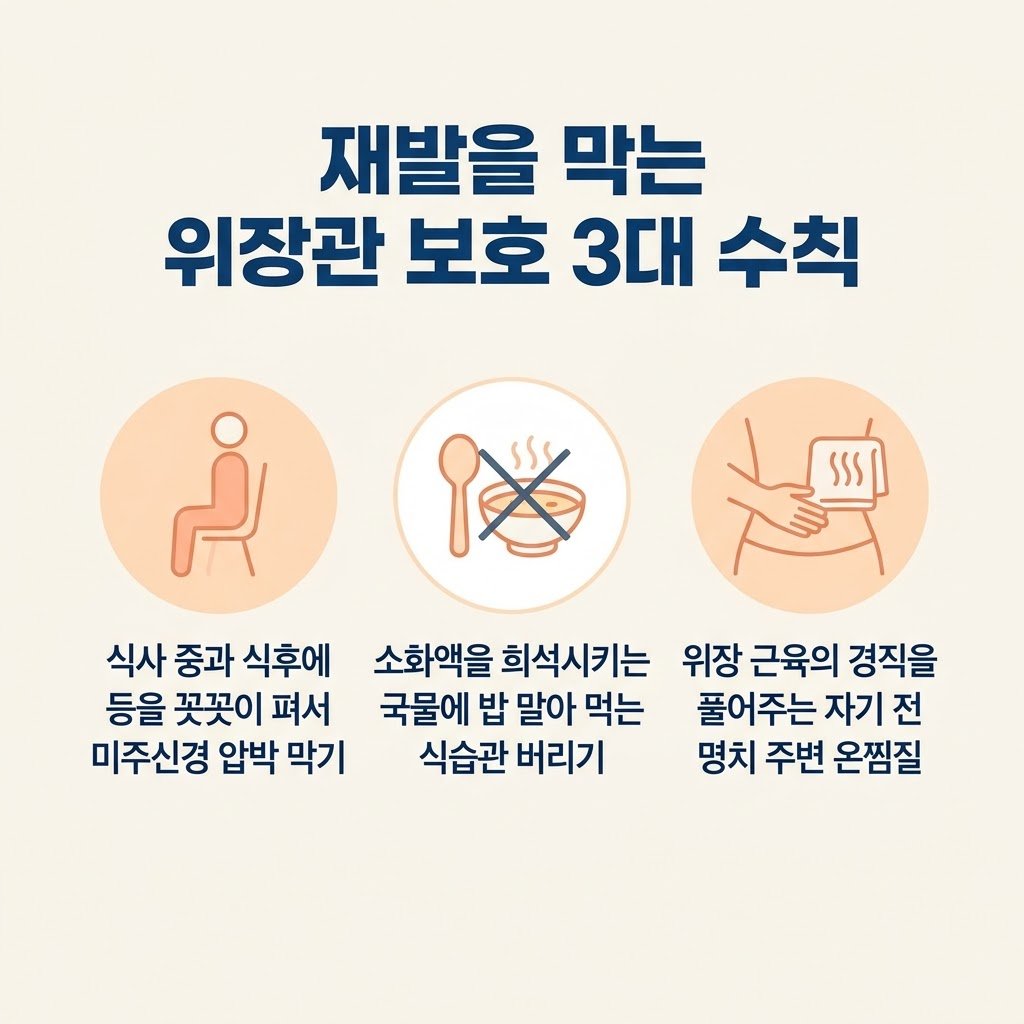 소화불량 생활수칙 바른자세 흉추 펴기 온찜질 국밥 금지