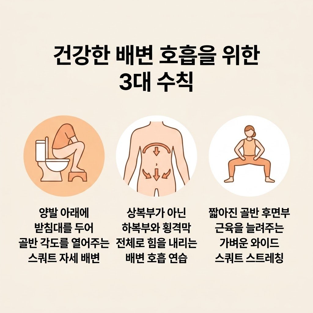 배변자세 스쿼트 복식호흡 골반저이완 변비해결수칙