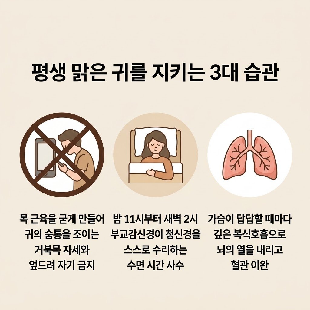 이명 예방 관리 습관 스마트폰 거북목 수면 복식호흡
