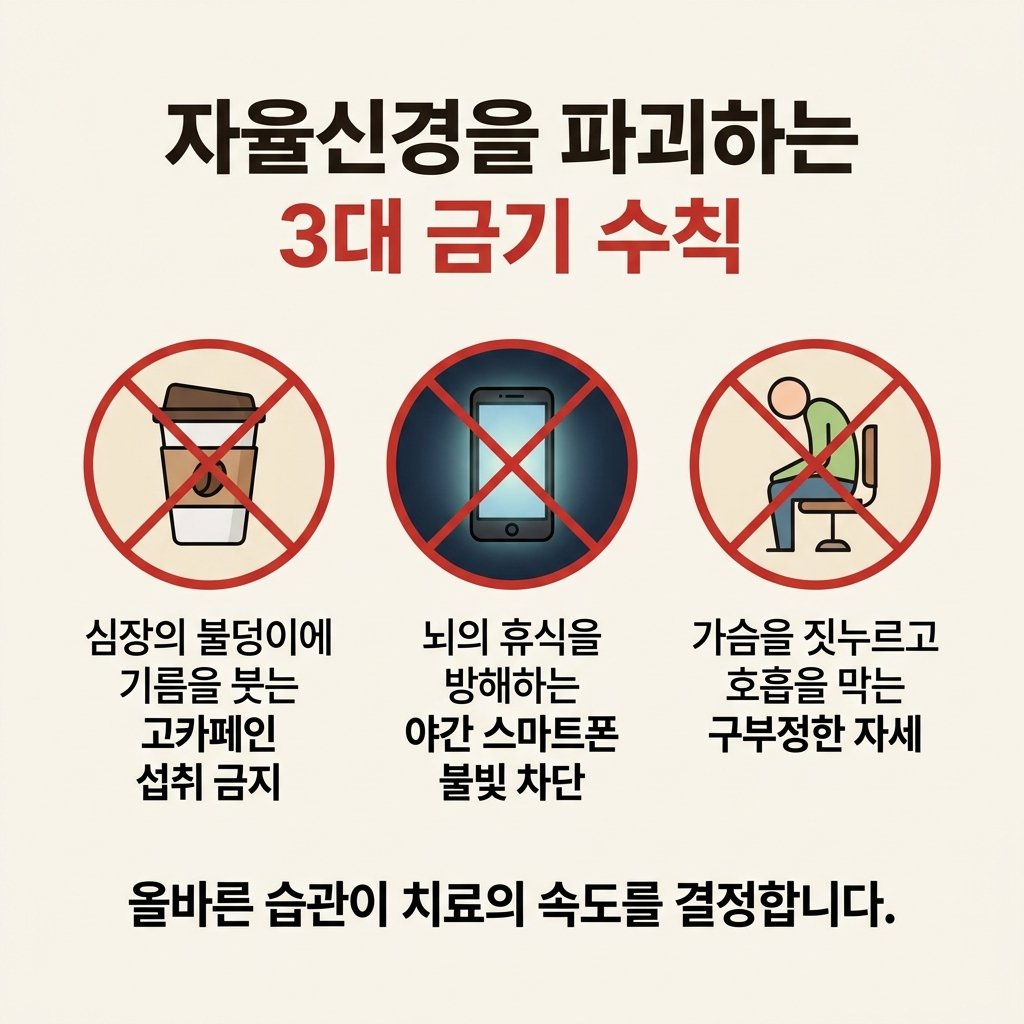 자율신경 파괴 금기 고카페인 야간스마트폰 구부정한자세
