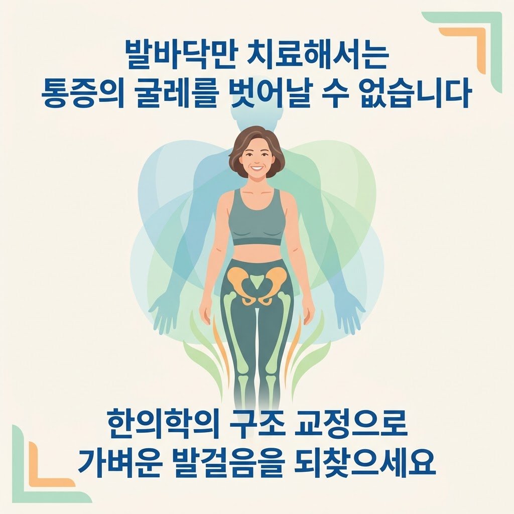 족저근막염 한의원 완치 골반교정 일상 회복 여성 모델 클로징