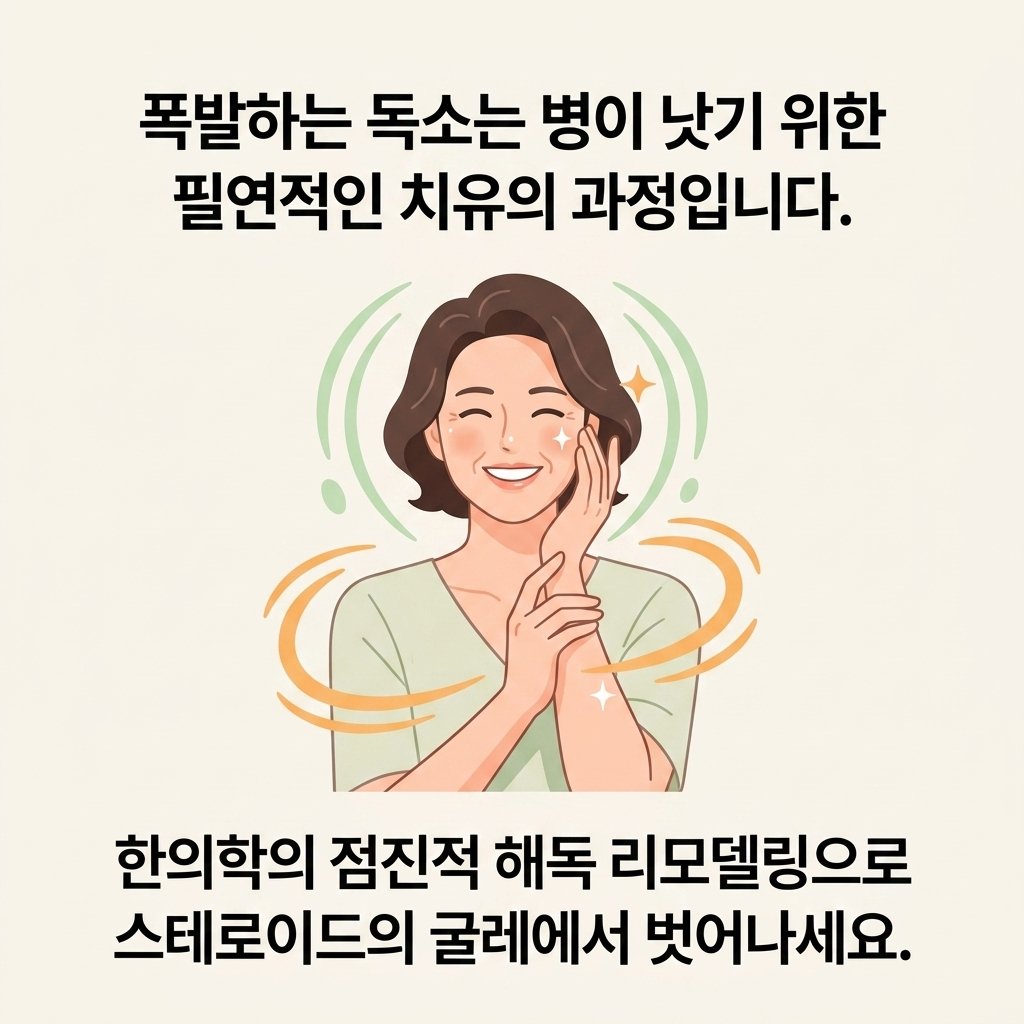 만성 피부염 완치 탈스테로이드 면역 리모델링 한의원 여성 모델 클로징
