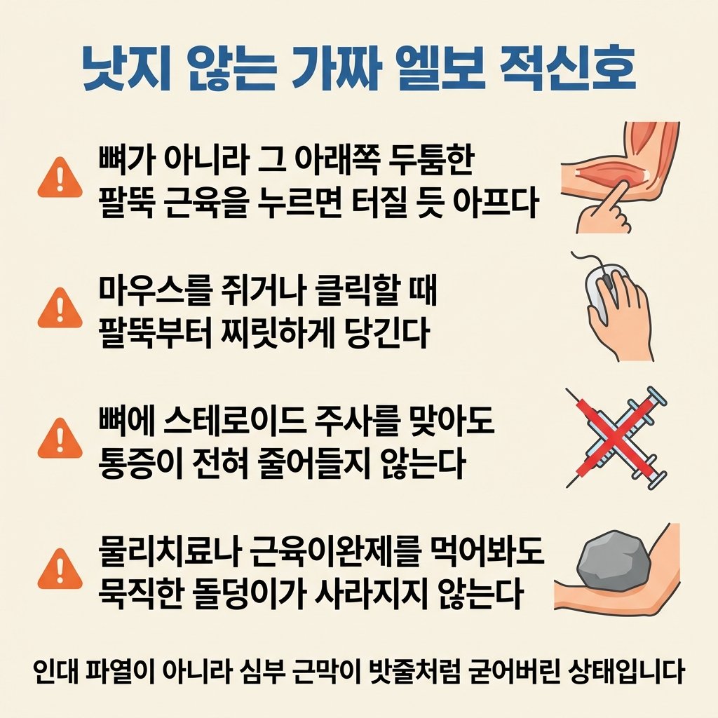 가짜 테니스 엘보 상완요골근 통증 감별 1x4 자가진단 리스트