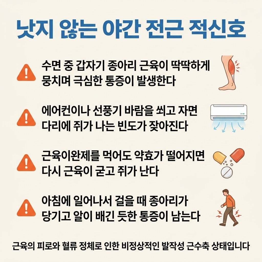 밤에 다리 쥐 증상 종아리 근육 경련 전근 자가진단 1x4 리스트