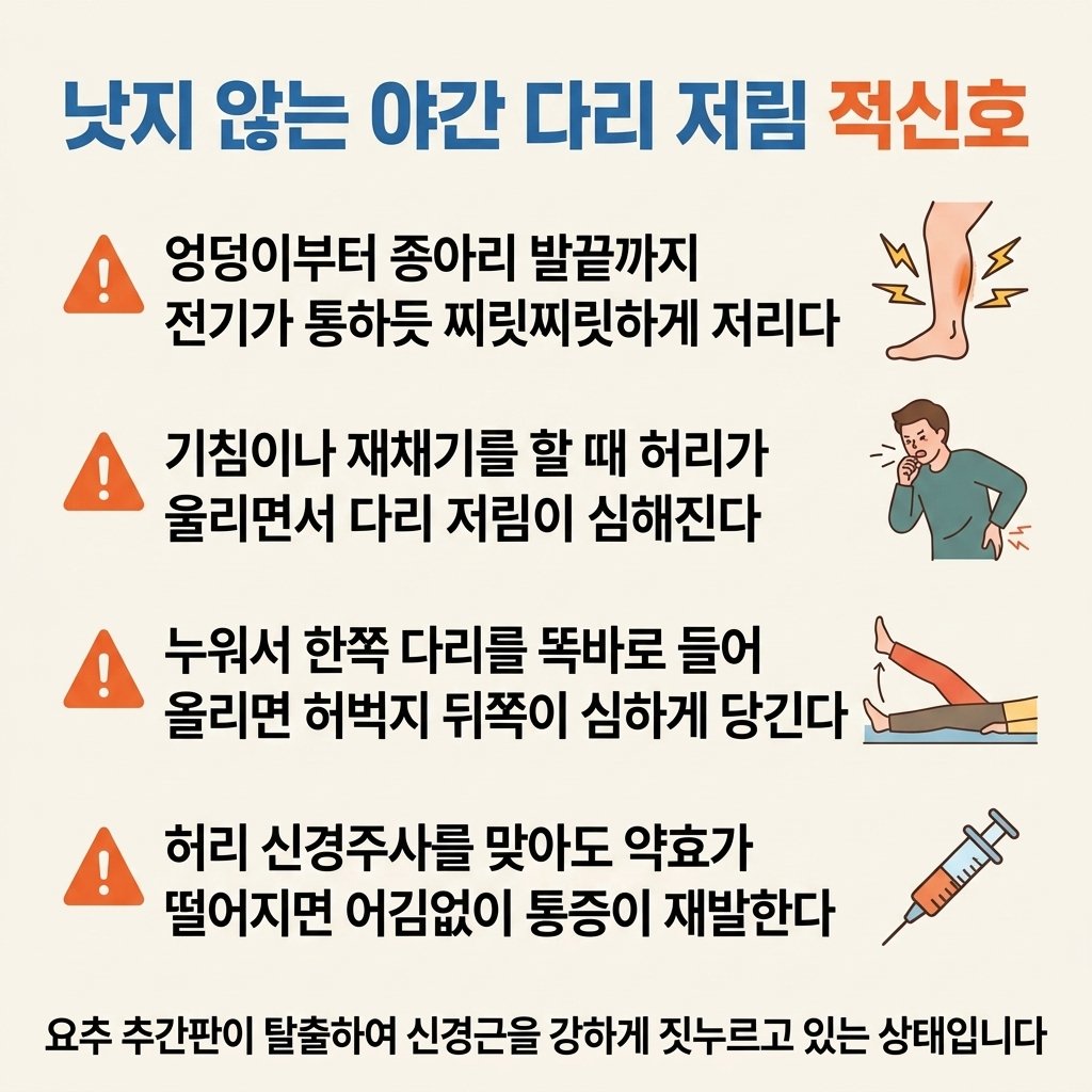 야간 다리 저림 증상 허리디스크 방사통 자가진단 1x4 리스트