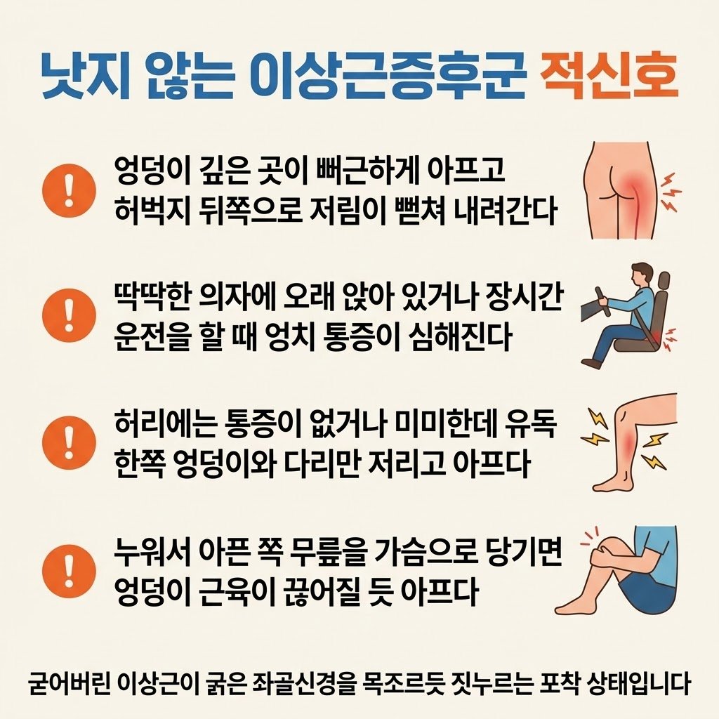 이상근증후군 증상 엉덩이 통증 다리 저림 방사통 자가진단 1x4 리스트