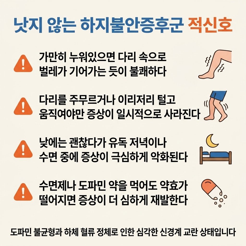 하지불안증후군 증상 다리에 벌레 기어가는 느낌 밤에 다리 저림 자가진단 1x4 리스트
