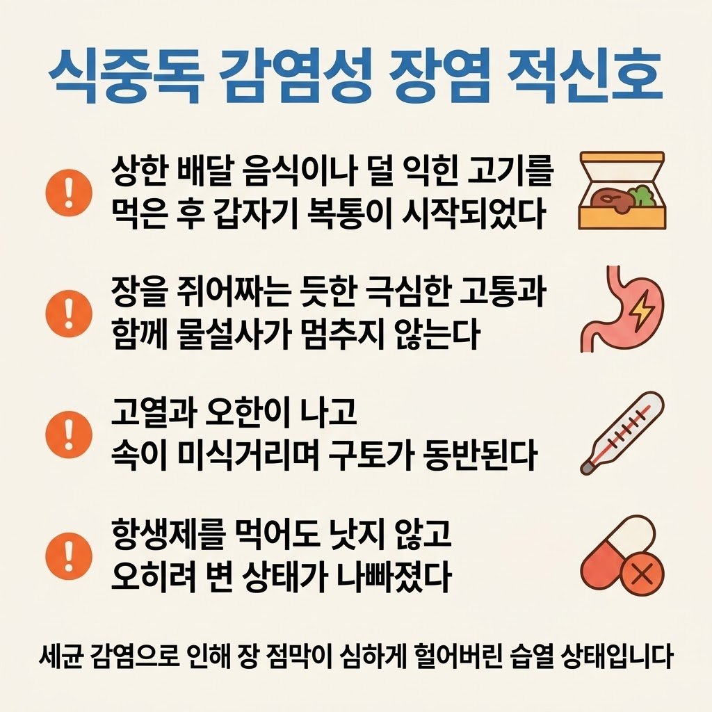 식중독 감염성 장염 증상 배달 음식 장염 물설사 쥐어짜는 복통 자가진단 리스트