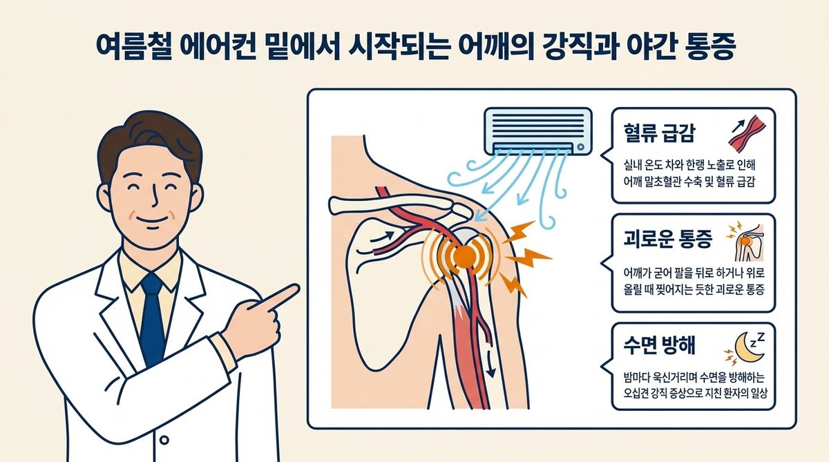 어깨 강직 및 오십견 야간 통증으로 잠 못 이루는 환자의 고통 공감