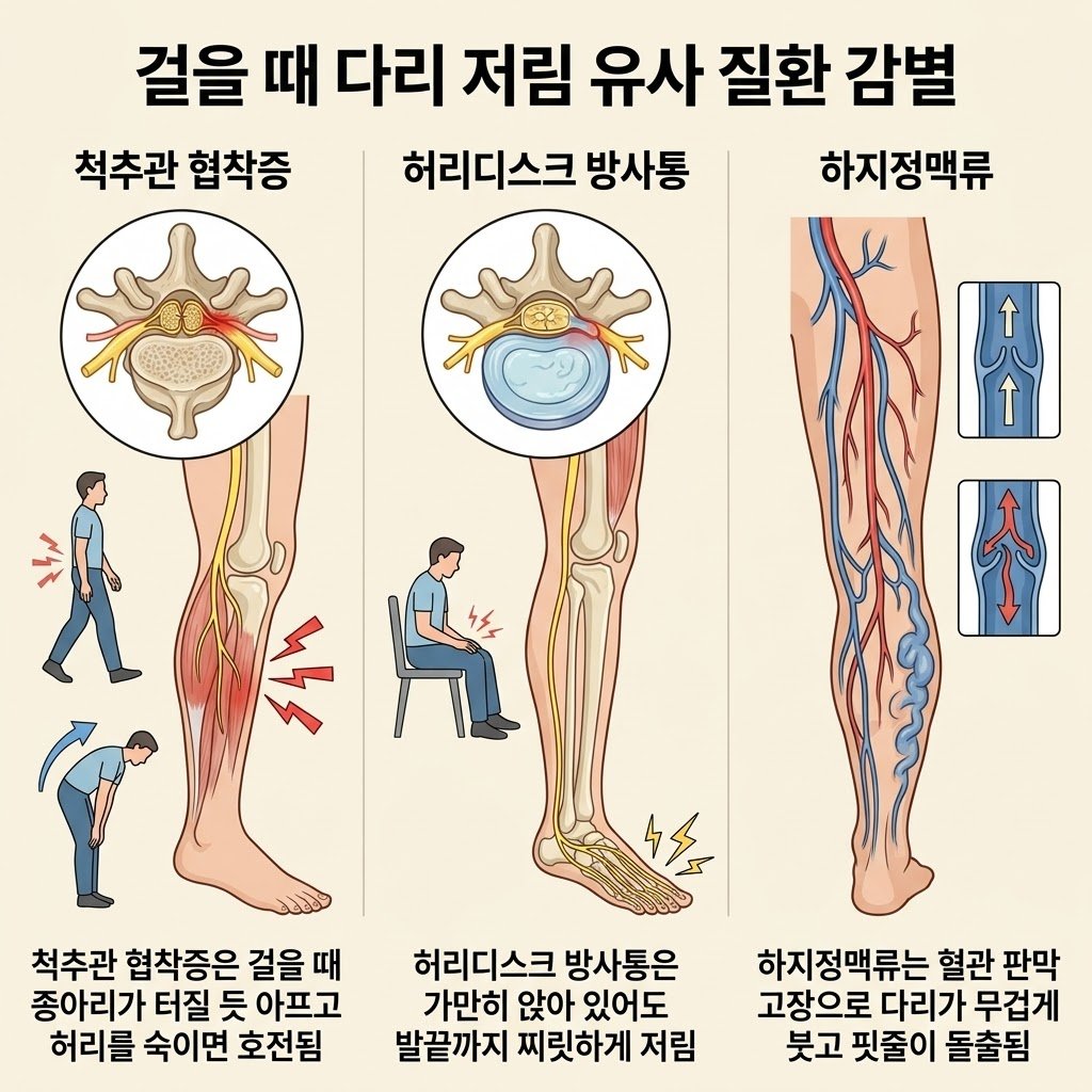 걸을때 다리저림 척추관 협착증 허리디스크 하지정맥류 유사 질환 감별