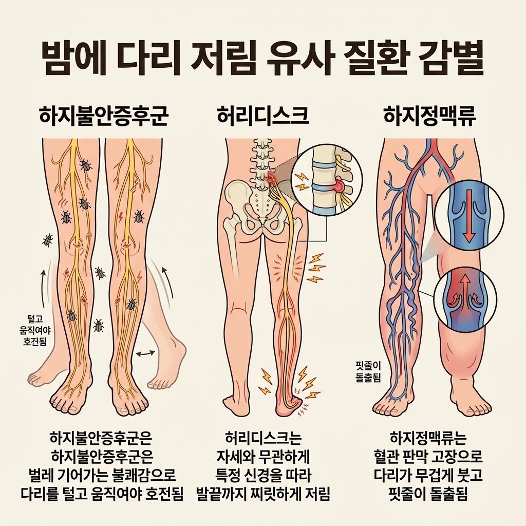 다리에 벌레 기어가는 느낌 하지불안증후군 허리디스크 하지정맥류 유사 질환 감별