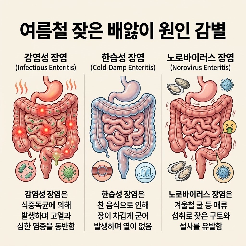 여름철 잦은 배앓이 감염성 장염 한습성 장염 노로바이러스 장염 원인 감별