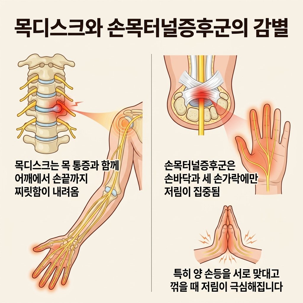 목디스크 손목터널증후군 차이점 감별 증상 비교