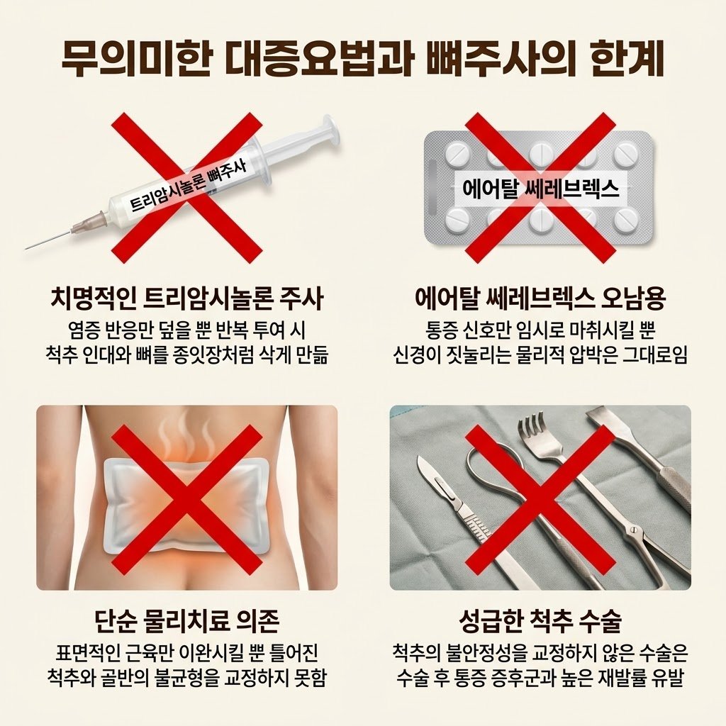 허리 신경주사 부작용 트리암시놀론 덱사메타손 스테로이드 뼈주사 에어탈 쎄레브렉스 대증요법 한계