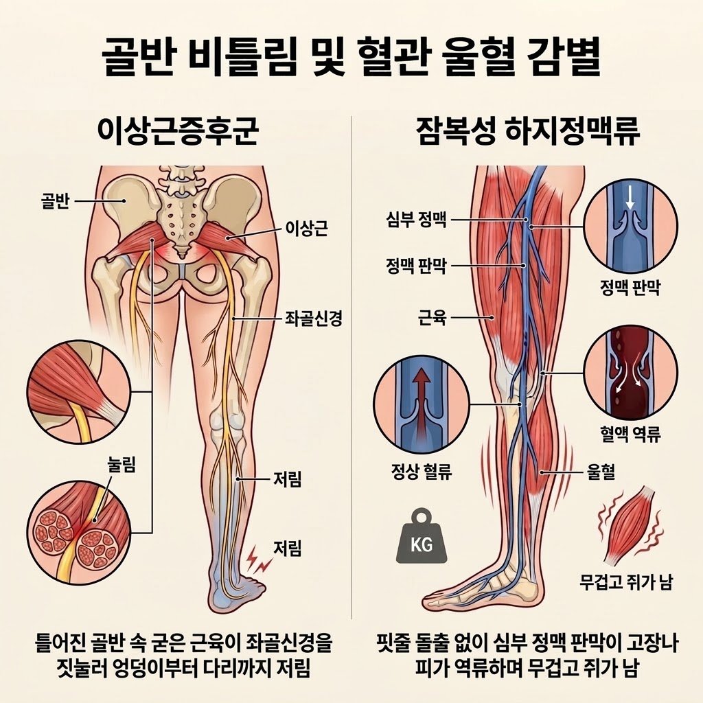 이상근증후군 잠복성 하지정맥류 좌골신경통 골반 비틀림 정맥 판막 역류 감별