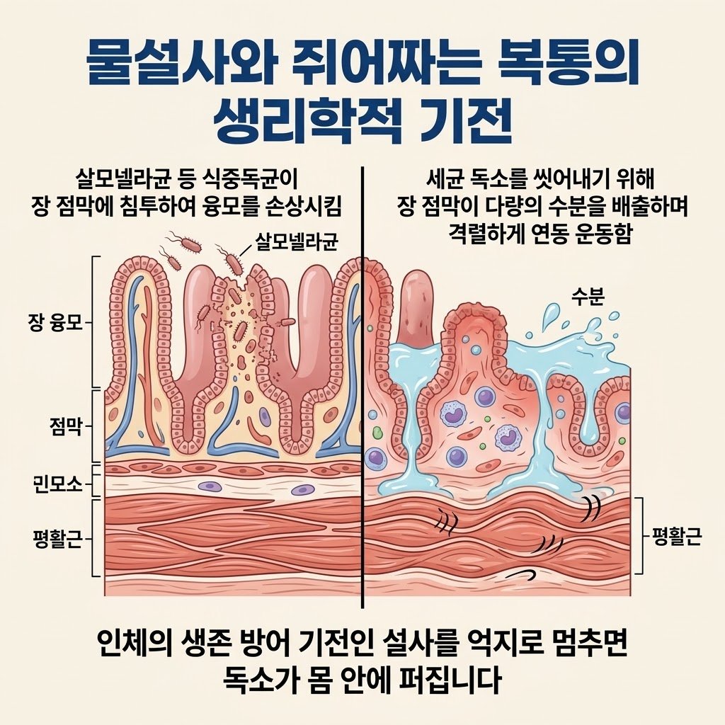장염 물설사 쥐어짜는 복통 생리학적 기전 세균 독소 배출 장 점막 염증