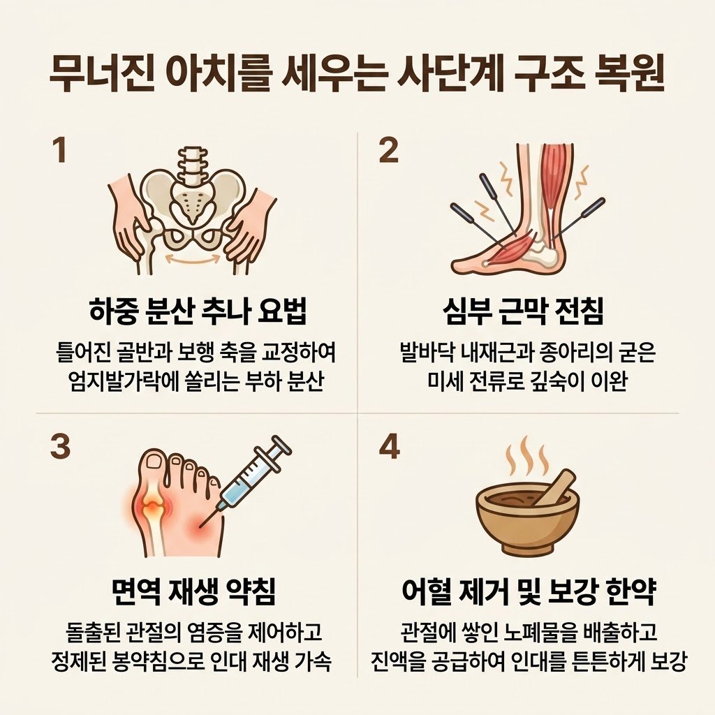 무지외반증 비수술 치료 한의원 전침 추나 봉약침 어혈 한약 4단계 솔루션