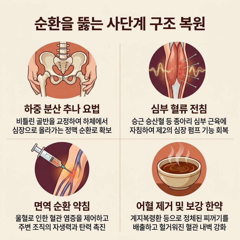 하지정맥류 비수술 치료 한의원 전침 추나 봉약침 어혈 제거 계지복령환 4단계 솔루션