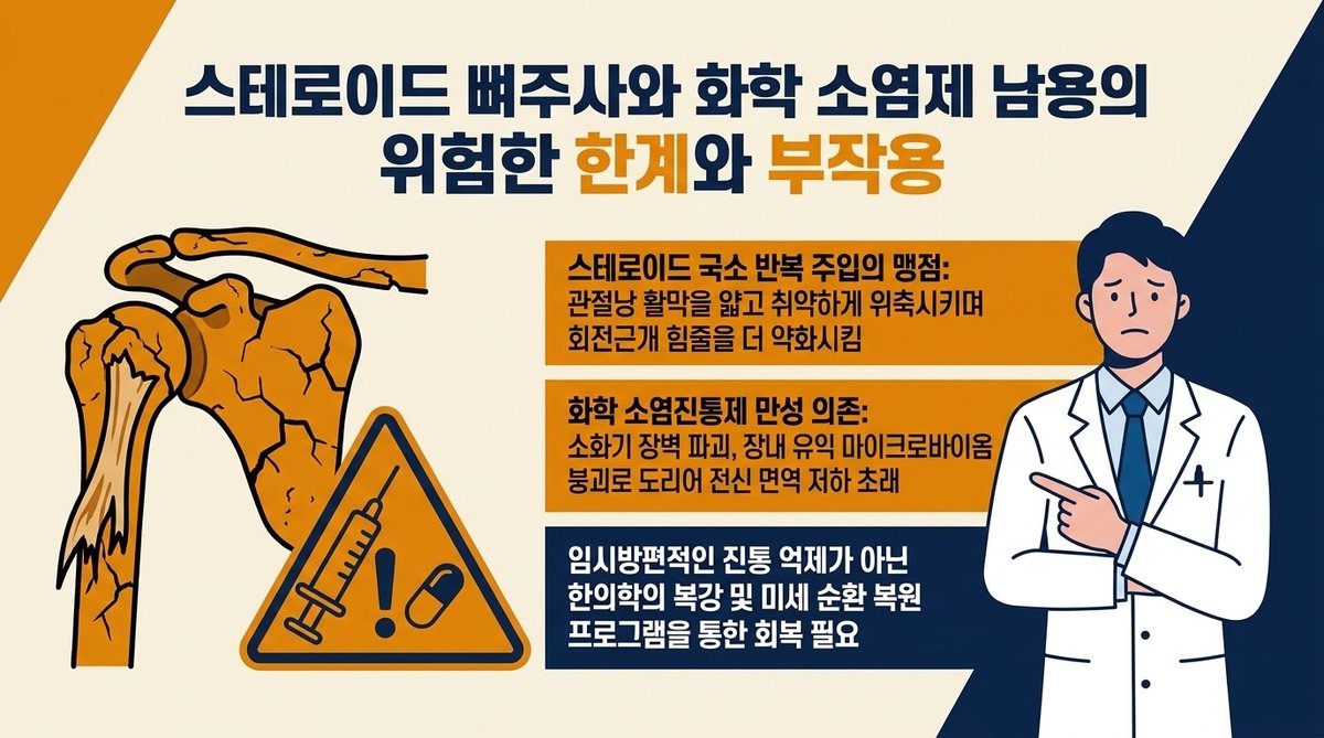 스테로이드 주사 남용으로 인한 어깨 힘줄 약화 및 위장막 손상 경고