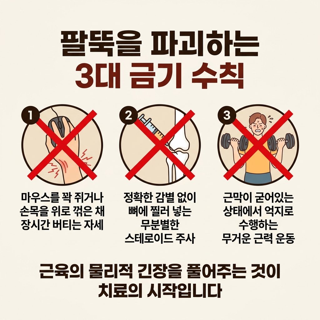 테니스 엘보 악화 금기 자세 마우스 사용 무리한 근력 운동