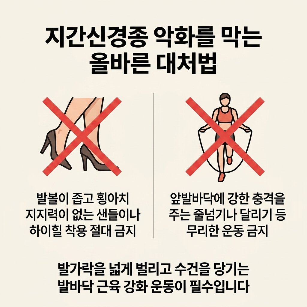 지간신경종 예방 생활습관 수건 당기기 스트레칭 좁은 신발 샌들 하이힐 금지