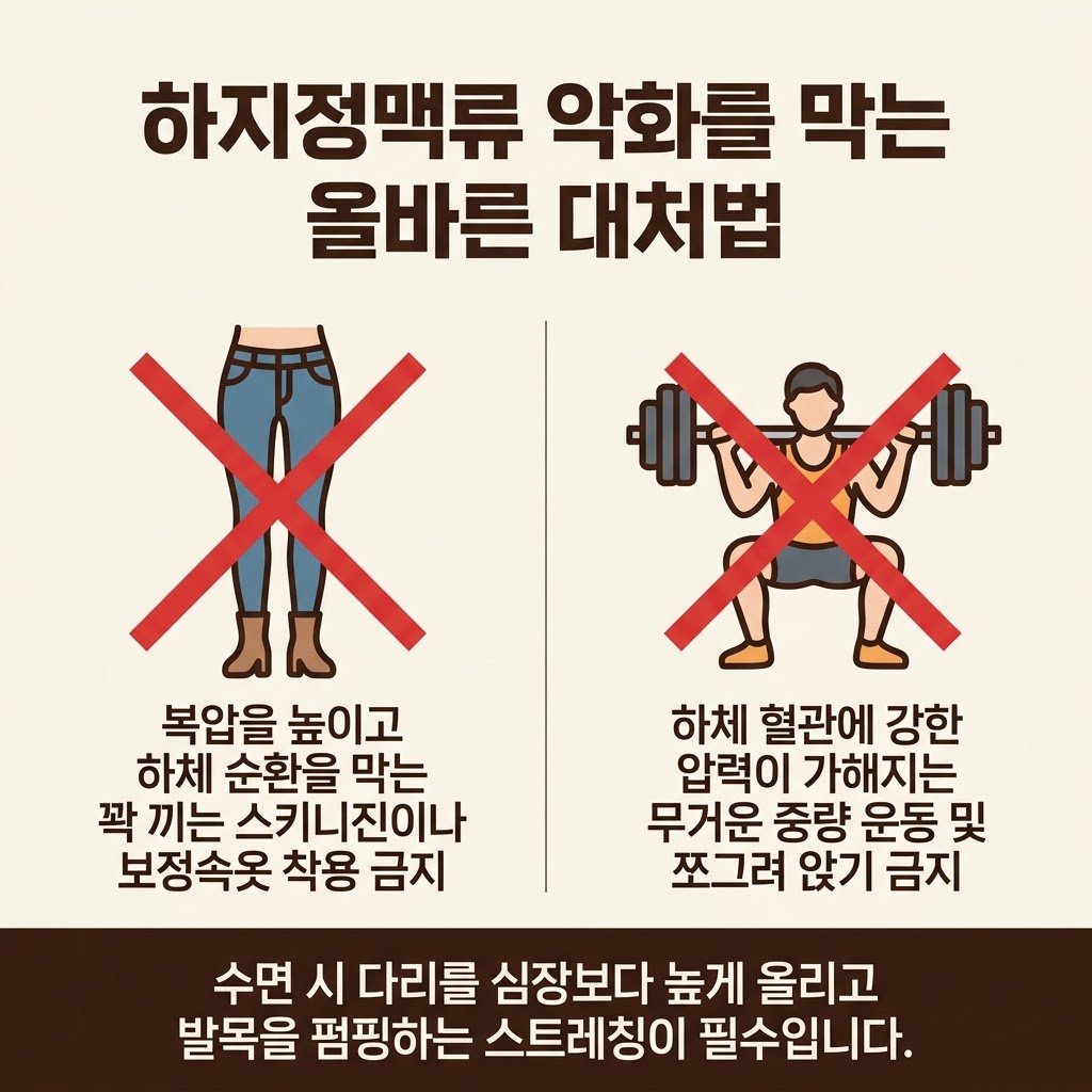 하지정맥류 예방 생활습관 압박스타킹 까치발 운동 스트레칭 꽉 끼는 옷 스키니진 금지