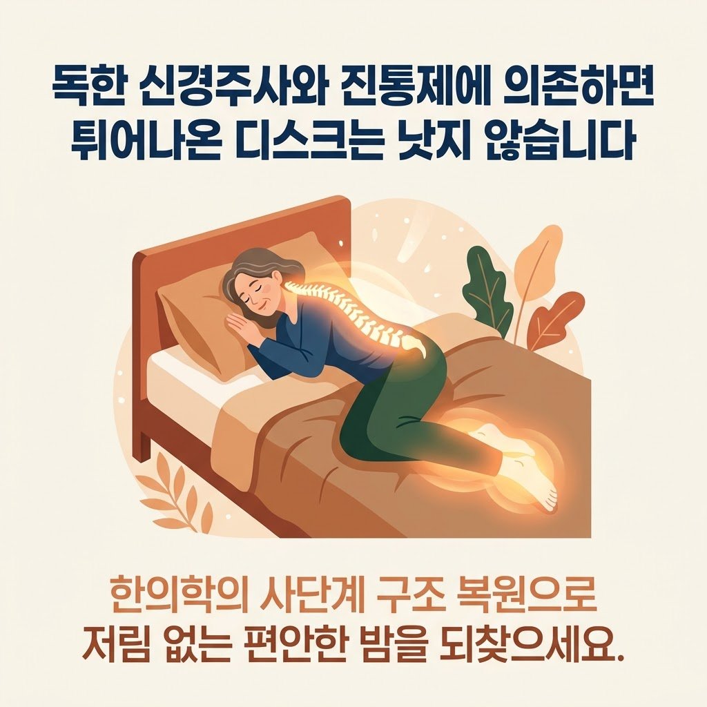 야간 다리 저림 치료 구조 복원 한의원 허리디스크 방사통 척추관협착증 신경재생 부산 체형교정 수면장애