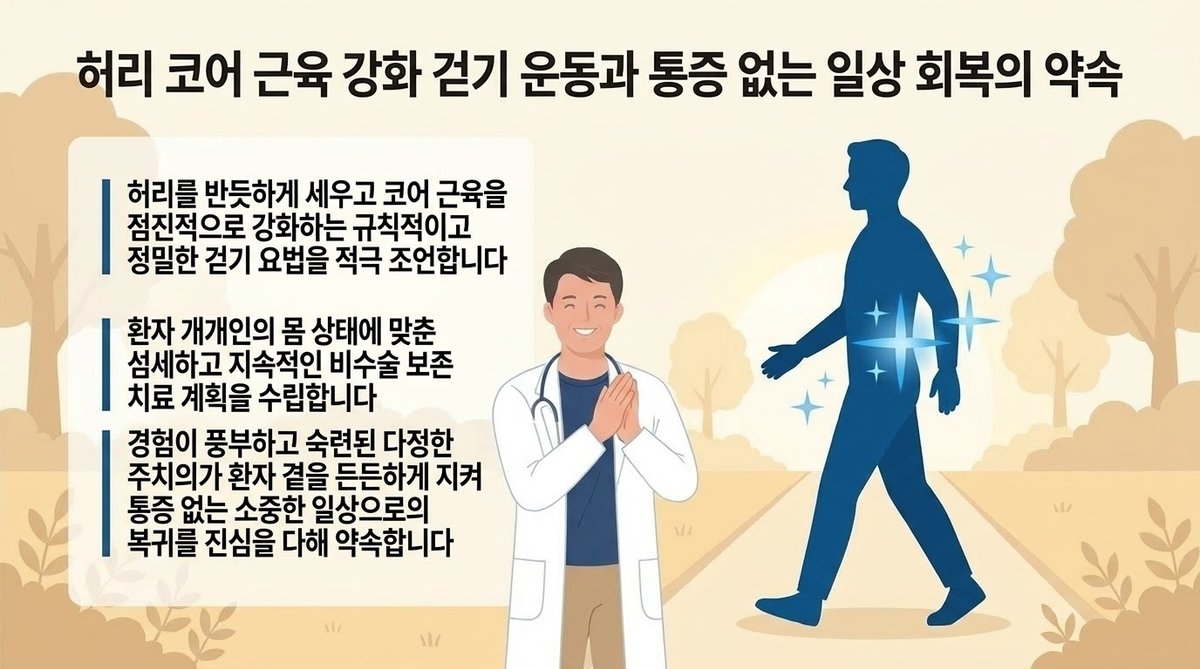 척추관 협착증 일상 관리 바른 걷기 따뜻한 마무리 인사