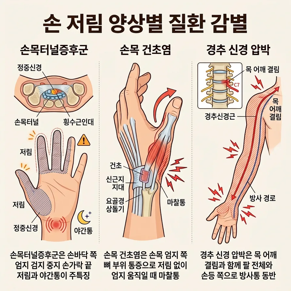 손 저림 감별 인포그래픽