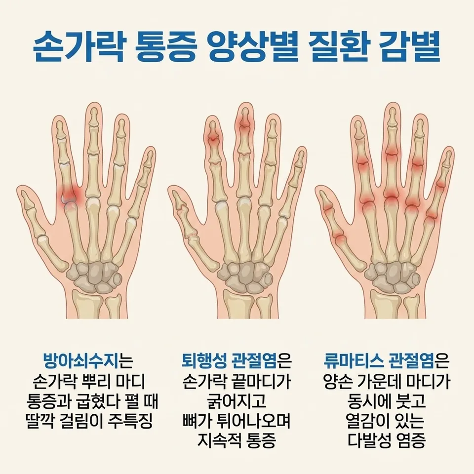 손가락 질환 감별 인포그래픽