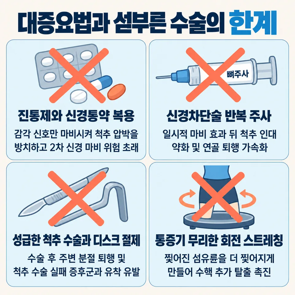 대증요법 및 성급한 척추 수술의 한계 비판