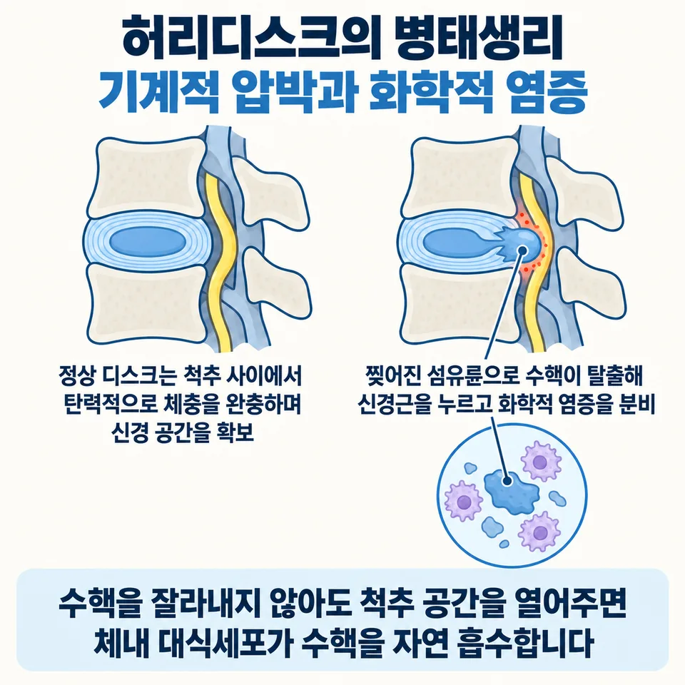 허리디스크 병태생리 기계적 압박과 화학적 염증