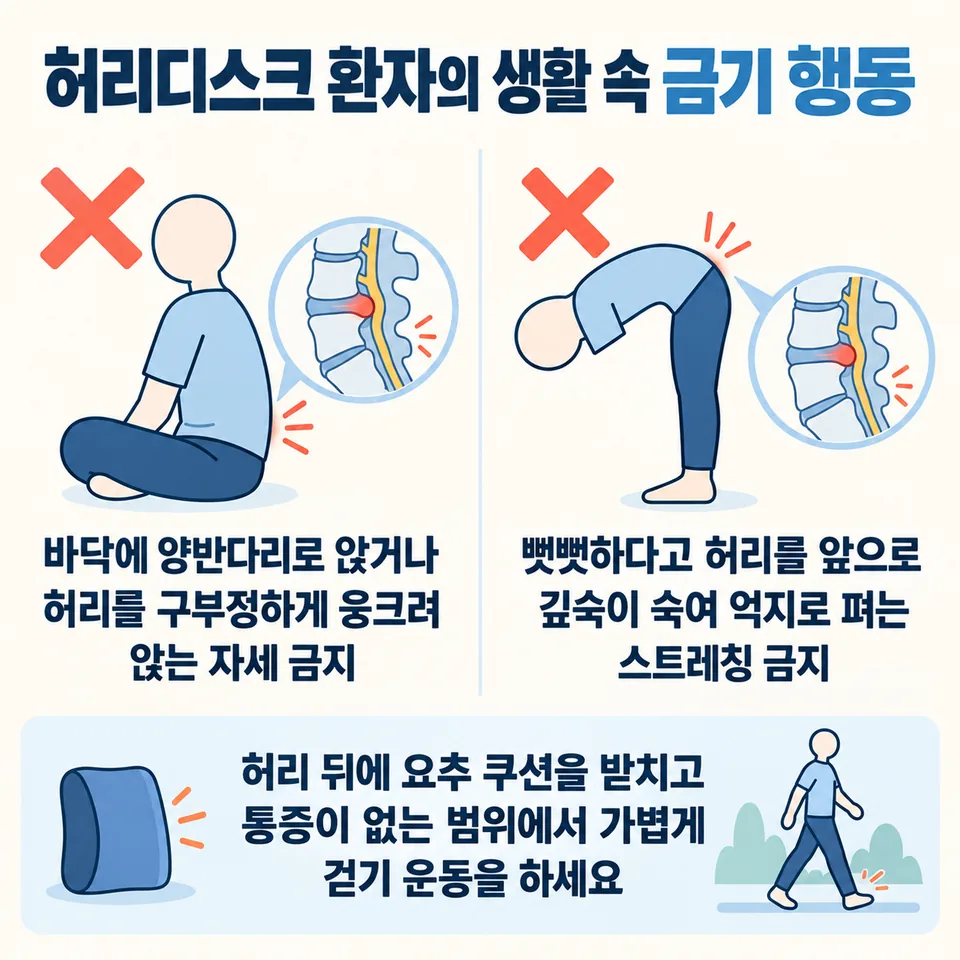 허리디스크 금기 행동 및 생활 관리