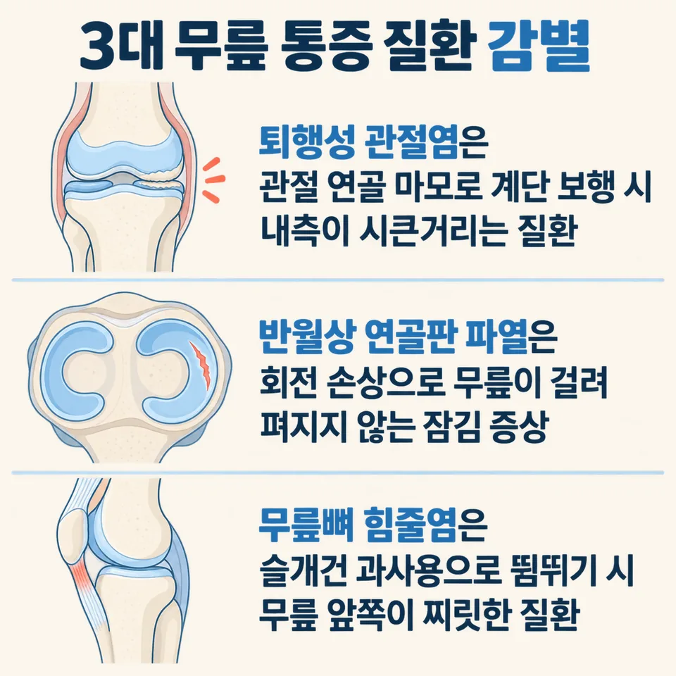 3대 무릎 통증 질환 감별 인포그래픽