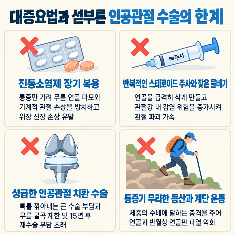 대증요법 및 섣부른 인공관절 수술의 한계 비판