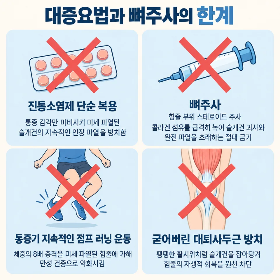 대증요법 및 힘줄 뼈주사의 한계 비판