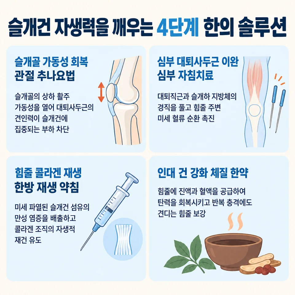4단계 비수술 무릎뼈 힘줄염 한의 솔루션