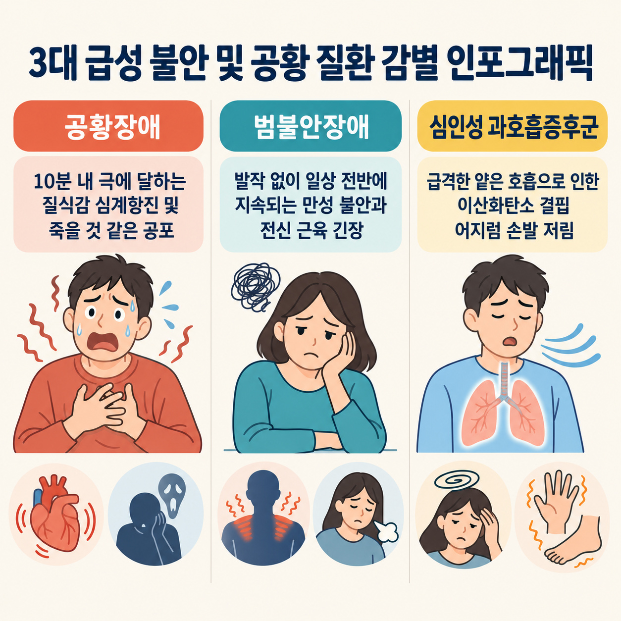 3대 급성 불안 및 공황 질환 감별 인포그래픽