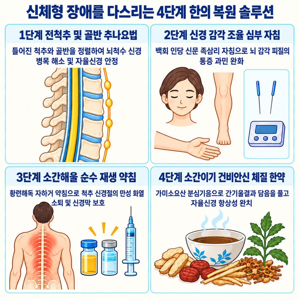 신체형 장애 4단계 한의 복원 솔루션 인포그래픽