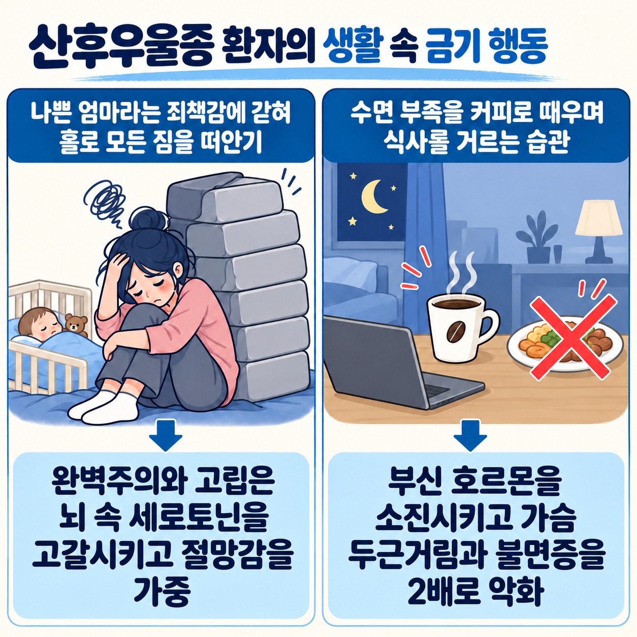 산후우울증 환자의 생활 속 금기 행동 인포그래픽