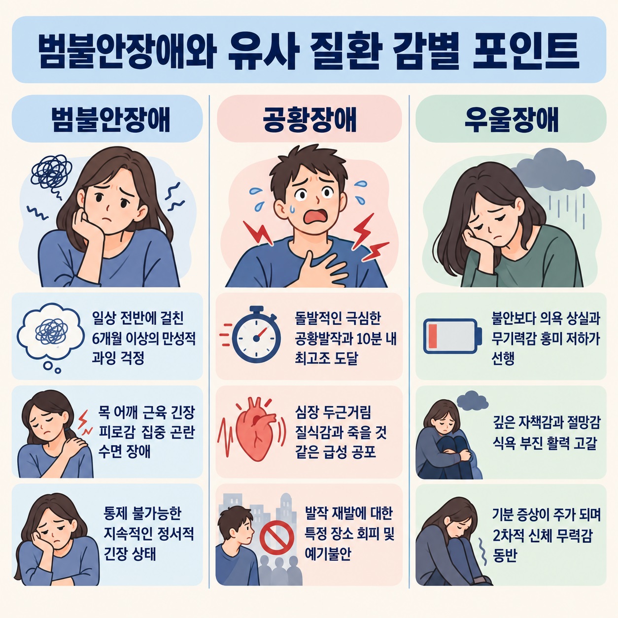 범불안장애와 유사 질환 감별 포인트 인포그래픽