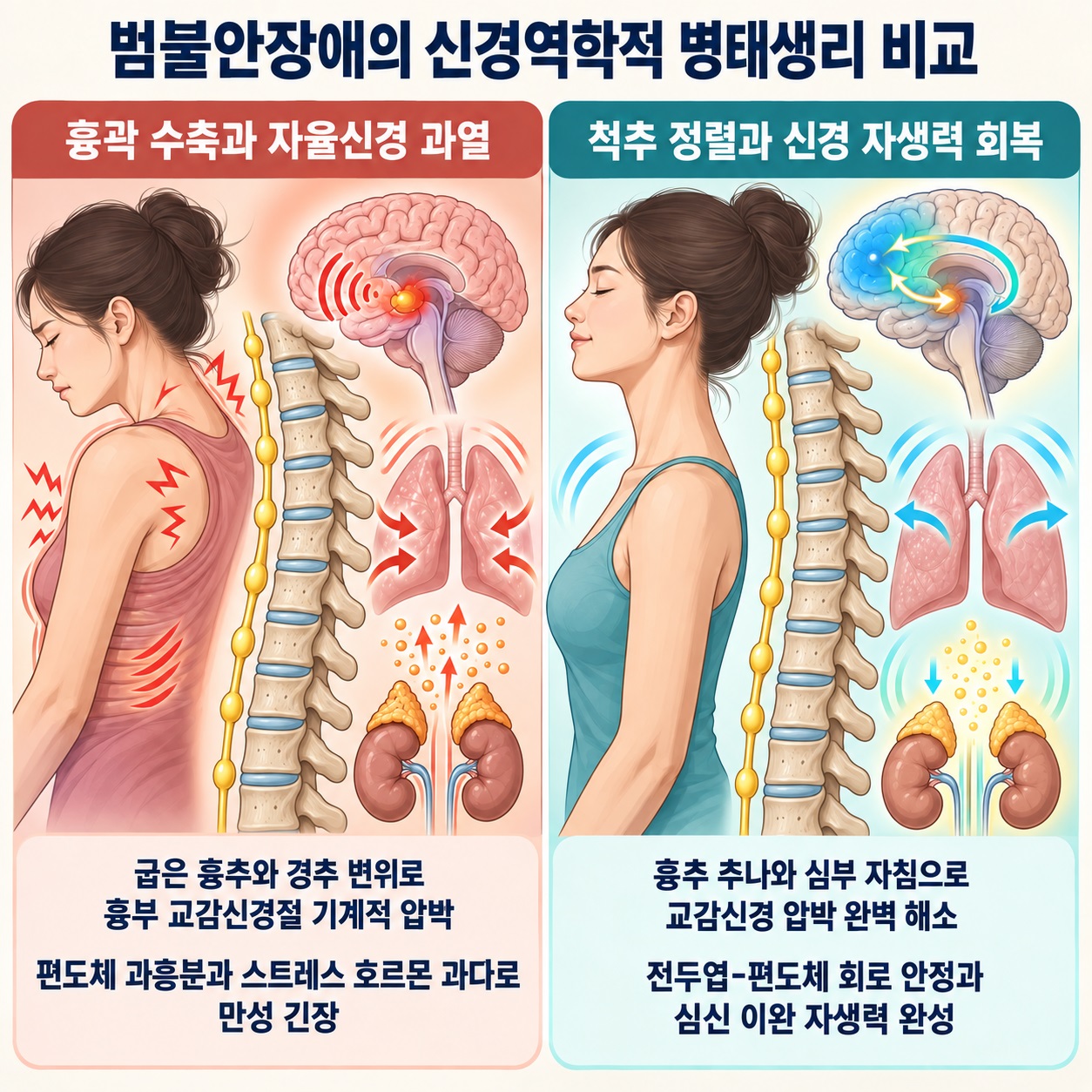 범불안장애 신경역학적 병태생리 비교 인포그래픽