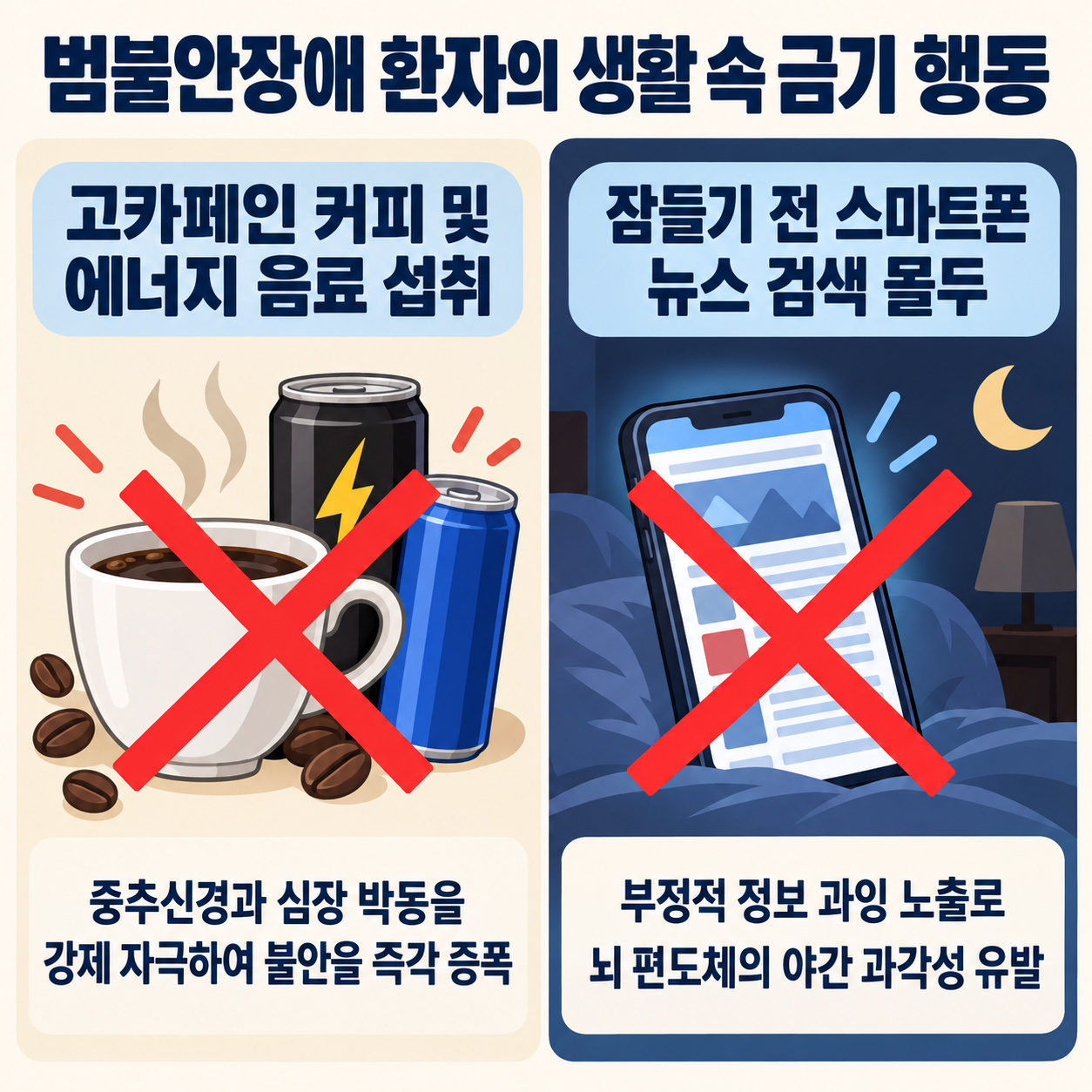 범불안장애 환자의 생활 속 금기 행동 인포그래픽